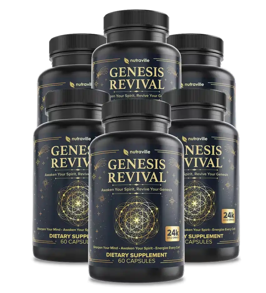 Six bottles of Genesis Revival supplement with bonuses